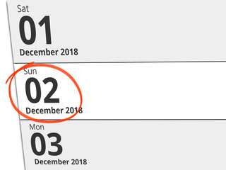 Date Sunday 02 December 2018 circled in red on a calendar