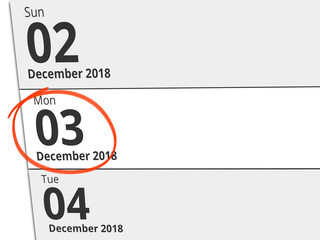 Date Monday 03 December 2018 circled in red on a calendar