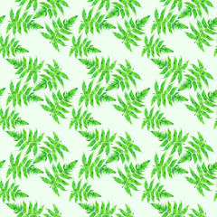 Hand drawn watercolor fern seamless pattern
