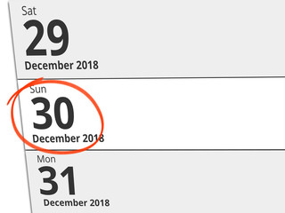 Date Sunday 30 December 2018 circled in red on a calendar