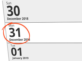 Date Monday 31 December 2018 circled in red on a calendar