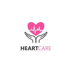 Vector logo design template in linear style - hands holding heart. Health care concept for cardiology center, nonprofit organization, donation or charity center.