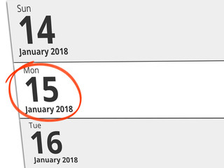 Date Monday 15 January 2018 circled in red on a calendar