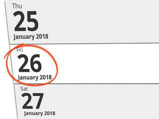 Date Friday 26 January 2018 circled in red on a calendar