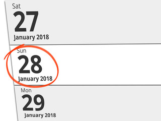 Date Sunday 28 January 2018 circled in red on a calendar