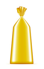 Gold blank foil or paper packaging. Sachet for bread, coffee, sweets, cookies and gift