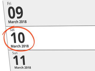 Date Saturday 10 March 2018 circled in red on a calendar