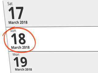 Date Sunday 18 March 2018 circled in red on a calendar