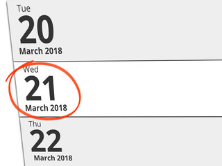 Date Wednesday 21 March 2018 circled in red on a calendar