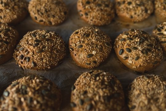 Baked sweet foods in bakery shop