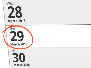 Date Thursday 29 March 2018 circled in red on a calendar