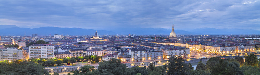 Fototapeta na wymiar night panorama of Turin with lights in Italy
