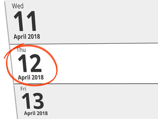 Date Thursday 12 April 2018 circled in red on a calendar