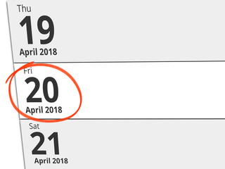 Date Friday 20 April 2018 circled in red on a calendar