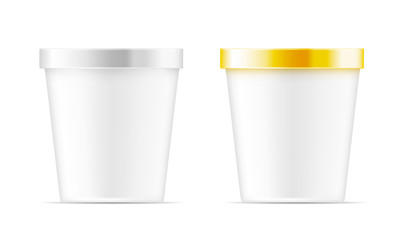 White container with metal cap for ice cream, food or cosmetic