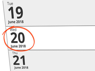 Date Wednesday 20 June 2018 circled in red on a calendar