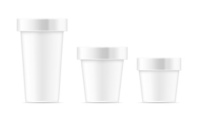 White container with metal cap for ice cream, food or cosmetic