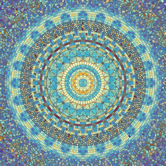 Seamless background pattern. Round mosaic art pattern of different tile textures.