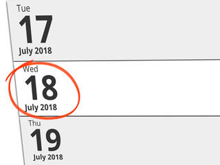 Date Wednesday 18 July 2018 circled in red on a calendar