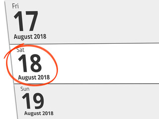 Date Saturday 18 August 2018 circled in red on a calendar