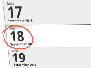 Date Tuesday 18 September 2018 circled in red on a calendar