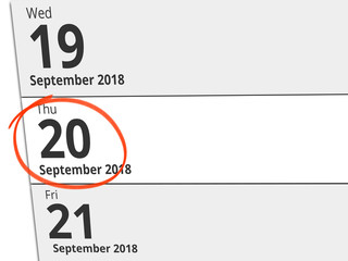 Date Thursday 20 September 2018 circled in red on a calendar