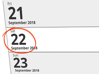 Date Saturday 22 September 2018 circled in red on a calendar