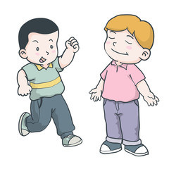 Hand drawing of boy running, standing -Vector Illustration
