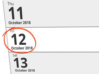 Date Friday 12 October 2018 circled in red on a calendar