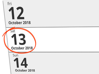 Date Saturday 13 October 2018 circled in red on a calendar