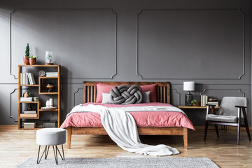 Minimal grey bedroom interior