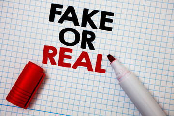Writing note showing  Fake Or Real. Business photo showcasing checking if products are original or...