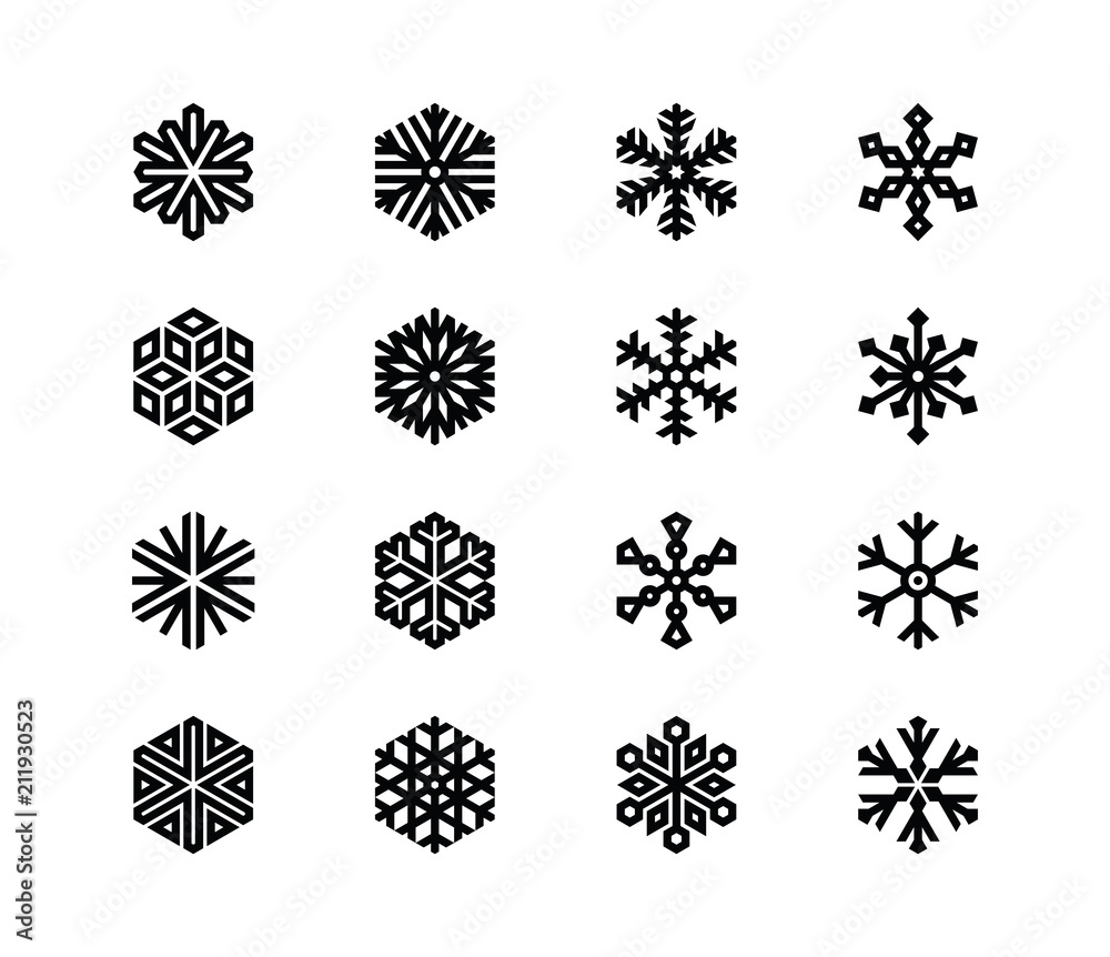 Aufkleber set of snowflakes. 16 vector icons. collection of logos for your design.