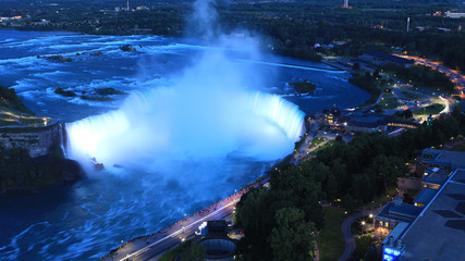 Aerial of Horseshoe Falls at Niagara Falls at night