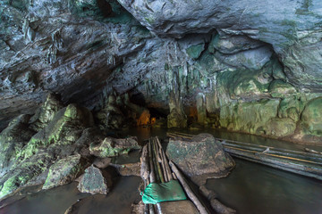 Amazing natural of Tham Nam Lod Cave the attraction adventure travel destination in Pang Ma Pha district, Mae Hong Son province Thailand.