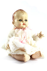 Vintage Antique Doll on White Background
