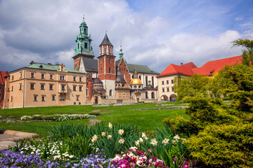 Fototapeta na wymiar Cathedral in Wawel Castle and Green Park