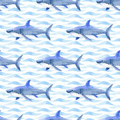 Fototapeta premium Wieloryb akwarela rastrowy wzór.