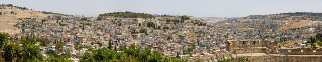 Fototapeta na wymiar Wide panorama of buildings in East Jerusalem