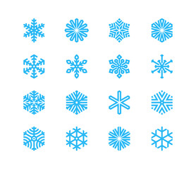 Set of snowflakes. 16 vector icons. Collection of logos for your design.