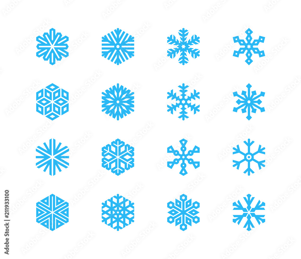 Poster set of snowflakes. 16 vector icons. collection of logos for your design.