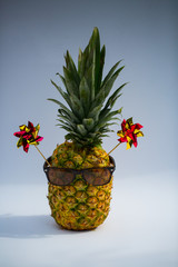 Pineapple with sunglasses and pinwheel