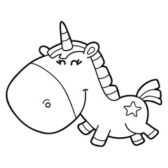 Vector illustration of cute cartoon  unicorn character for children, coloring page © boyusya