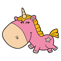 Vector illustration of cute cartoon unicorn character for children and scrap book, t-shirt print and poster