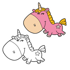  Vector illustration coloring page of happy cartoon  unicorn for children, coloring and scrap book