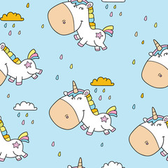 vector seamless background pattern with beautiful scandinavian unicorns for baby shower,  fabric, textile