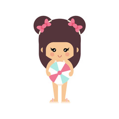 cartoon summer girl in a swimsuit with summer ball