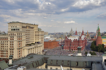 Fototapeta na wymiar Aerial roof view on Moscow historical center from viewpoint.