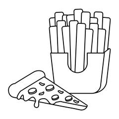 pizza and french fries over white background, vector illustration