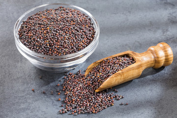 Black mustard seeds in bowls - Brassica nigra